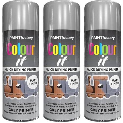 PNJB Grey Primer Spray Paint, Adhesion, Longevity And Durability, Smooth Primer, Flawless And Polished, All-Purpose Paint For Metal, Wood, & Plastic,250ml, (3PCS)