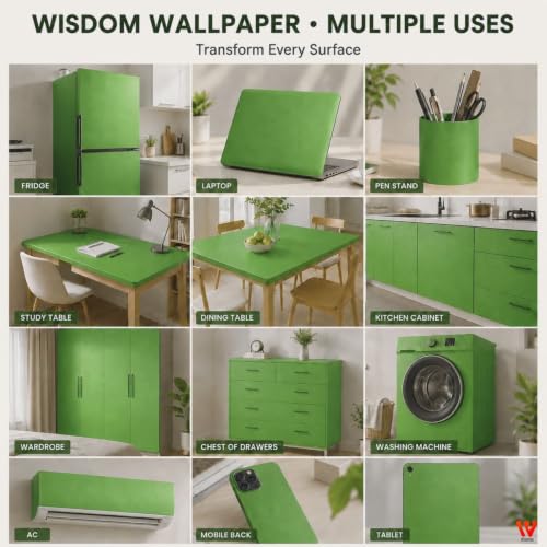 Image of WISDOM Apple Green Metallic Self Adhesive Wallpaper Peel & Stick Decorative Waterproof Removable Vinyl Sticker for Kitchen Cabinets, Wardrobe, Furniture, Table & Home Decor (20x48 in)