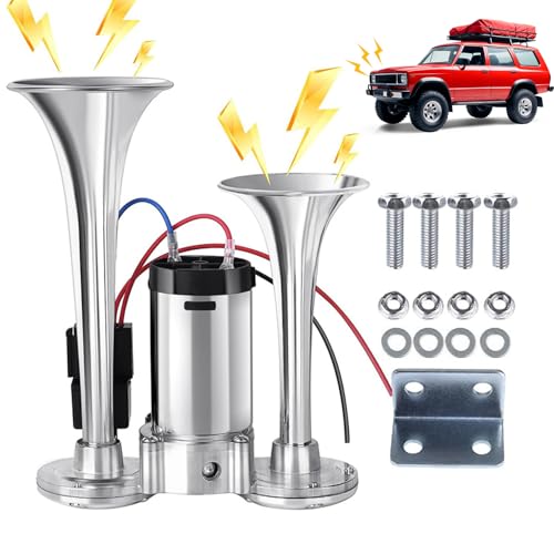 Motiilanco 12V 600DB Air Horn Super Loud Train Horn for Truck, Dual Trumpets Kit with Air Compressor, Car Accessories Universal for Car, SUV, Motorcycle, Truck, Lorries, Boat, Gift for Men, Him