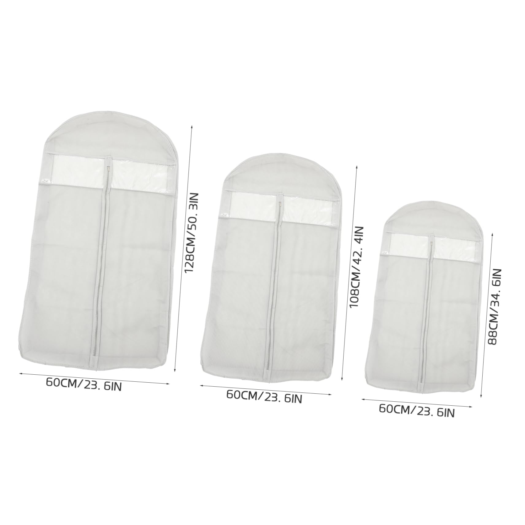 Funda para Ropa Colgante 3 Piezas de Tela No Tejida y Pvc | Transparente con Ventana, Protección contra Polvo y Humedad, Juego de Tres Tamaños para Armario