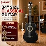 Pyle 34” Acoustic Guitar- 1/2 Junior Size- Great for Students, Kids, Teens, Adults- Girls Boys Beginners, Includes Accessory Kit, Gig Bag, Tuner, Extra Strings, Picks, Strap- Right Handed- Black Matte