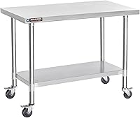 Vista 53 de DuraSteel Carrito de acero inoxidable NSF de 30 x 72 pulgadas, mesa de preparación de alimentos resistente con estante inferior, isla de cocina