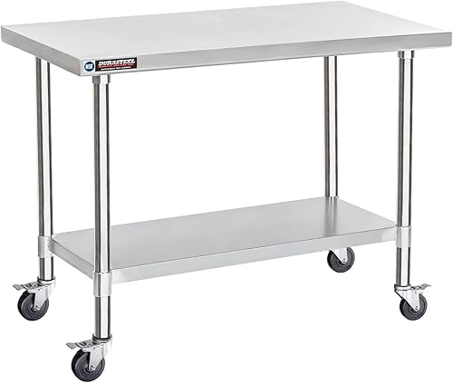 Miniatura 57 de DuraSteel 24x12 Pequeña Mesa de Acero Inoxidable - NSF Metal Angosta Comercial para Preparación de Alimentos, Mesa de Trabajo Lateral con Estante