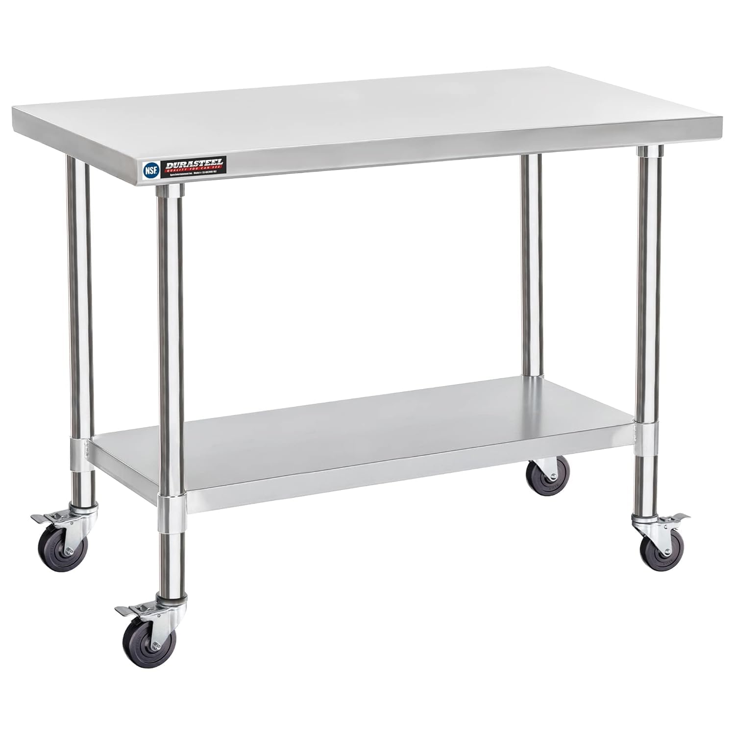 DuraSteel 24x48 NSF Stainless Steel Cart Work Table - Heavy Duty Rolling Food Prep Table Countertop Island - Metal Utility Cart on Wheels Caster, Grill Stand Storage Outdoor Kitchen Tables Bar Top