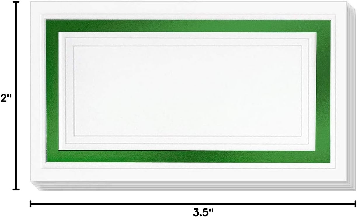 White Cover Stock Place Cards with Green Foil Border, 100-Pack