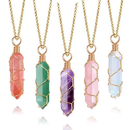 VIBILIA Colar de cristal de cura envolto em arame com pingente de...