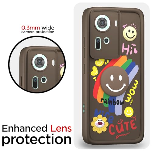 Image of Pikkme Back Cover for Oppo Reno 11 5G | Soft Silicone| Cute Rainbow Smile & 3D Cartoon Flower Design | Shockproof Raised Camera Protection Bumper Case (Brown)