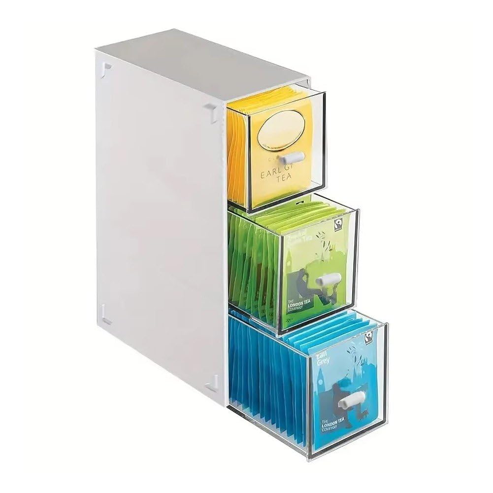 Boîte de rangement pour sachets de thé à 3 tiroirs transparents pour cuisine et bureau
