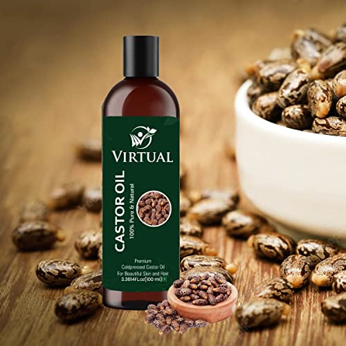 Image of VIRTUAL 100% Pure Castor Oil For Stronger Hair, Skin Care, Moisturising Dry Skin, Eyelash & Nails Cold Pressed Oil With No Mineral & Silicones (180ml)
