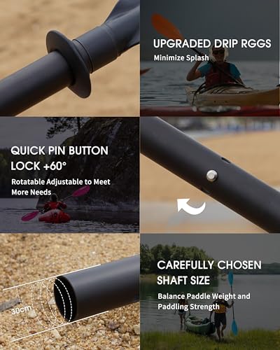HIKULA Kayak Paddles Aluminum Shaft Paddle with Nylon Blades, Floating Adjustable Kayaking Oars, 3 Piece, 220-240cm/86-94 Inches,Black/Rose/Teal - Thumbnail 3