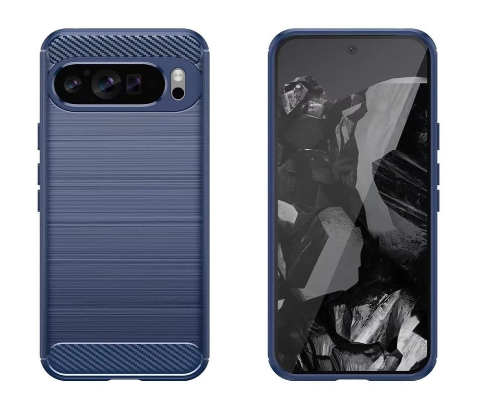 Image of NPRC Hybrid Ultra Slim Protective Case TPU Non-Slip Carbon Fiber Texture Shockproof Case Cover for Google Pixel 9 pro XL - Blue
