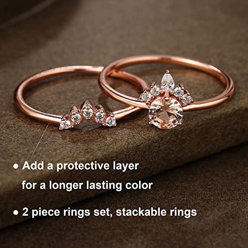 925 Sterling Silver Rings For Women - Rose Gold Plated Cz Rings Simulated Diamond Stackable Eternity Bands Rings For Women, 2 Piece O Rings Set Stacking Ring Gift For Her (Rose Gold #6) #TOP3