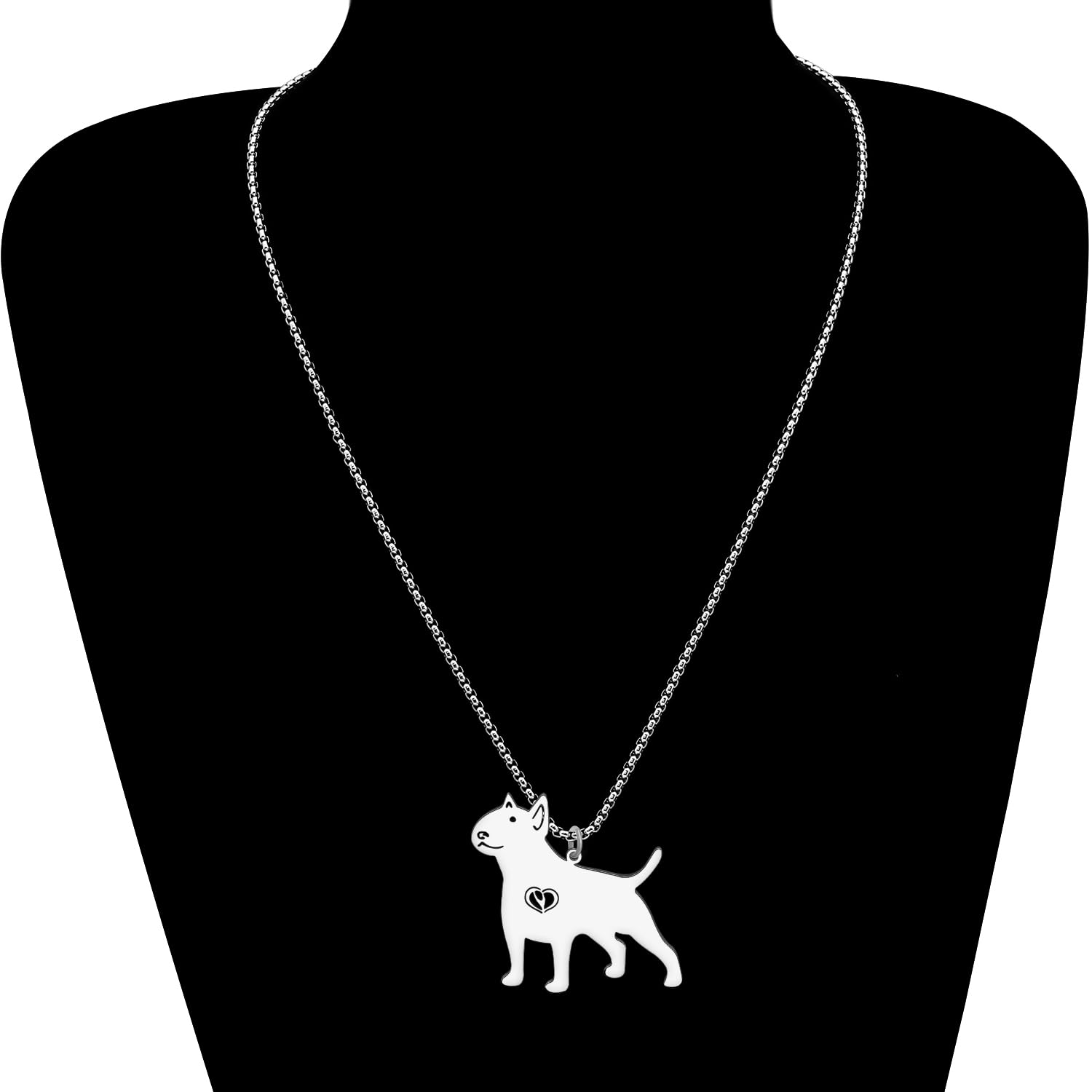 NEWEI Cute Dog Necklace Pendant 18K Gold Plated Stainless Steel Fashion Pet Dog Jewelry Gifts for Women Dog Mom Adjustable Charms (Bull Terrier Silver)