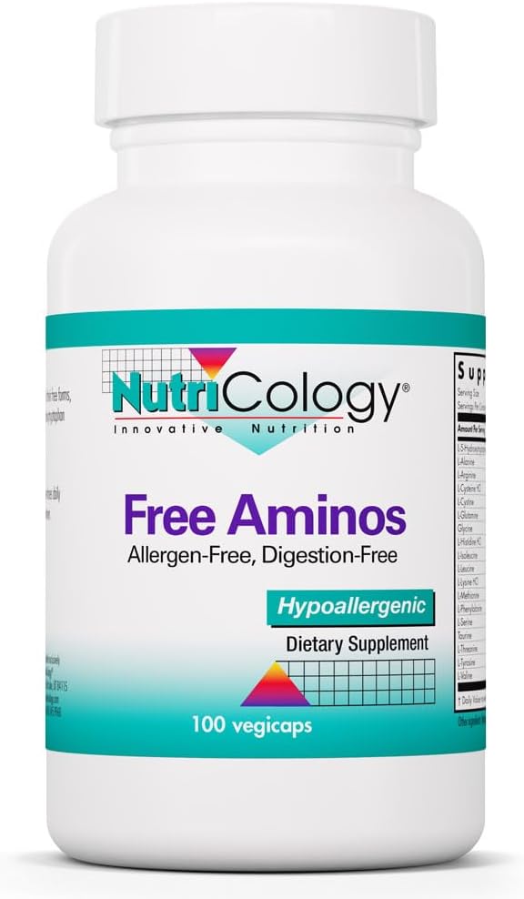 Nutricology Free Aminos Supplement - Essential Amino Acids Complex, Lean Muscle Mass Support, Vegetarian Capsules - 100 Count