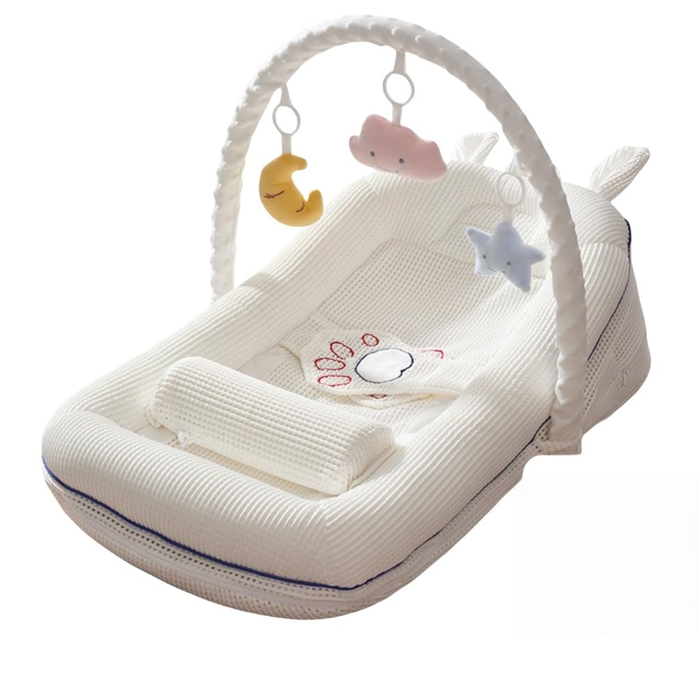 Cuscino a Cuneo Anti-reflusso per Bambini - Lettino Regolabile in 4 Posizioni con modellamento della Testa, Barra Giochi Staccabile - Sollievo per coliche e rigurgiti nei Neonati,C