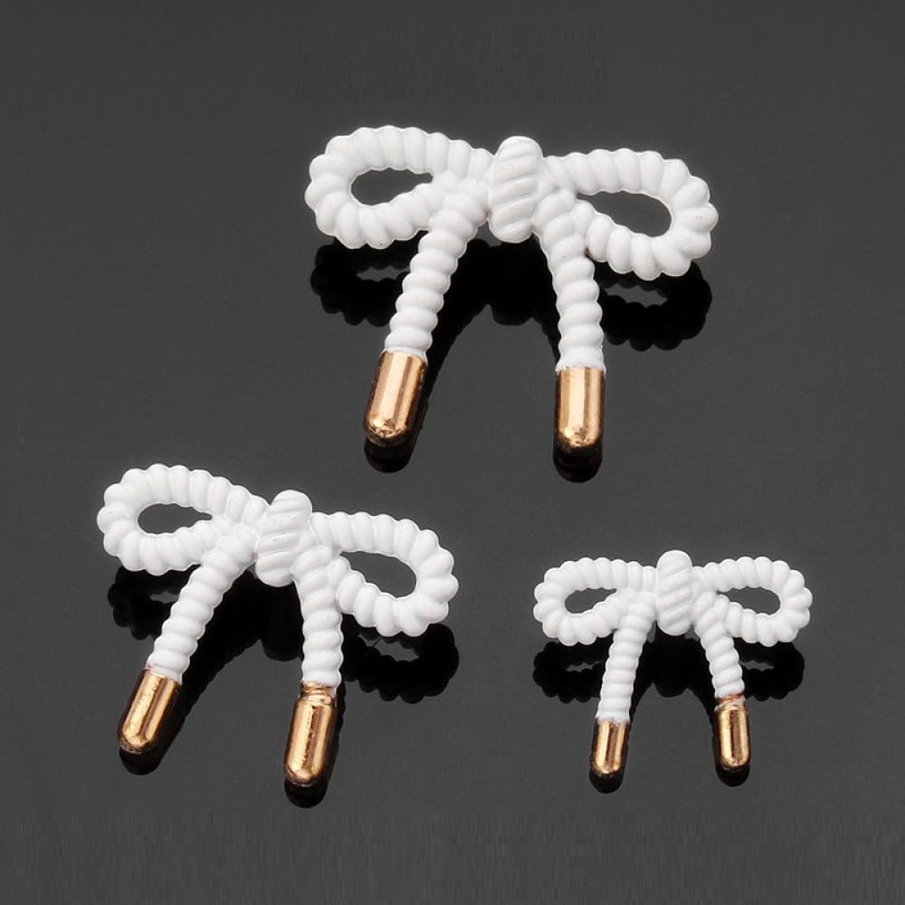 LIBERGA 10 Pcs Metal Bow Buttons with Shank, Fashion Decorative Buttons for Sewing, Cardigans, Coat, Clothes, Craft Projects,White,20mm*16mm