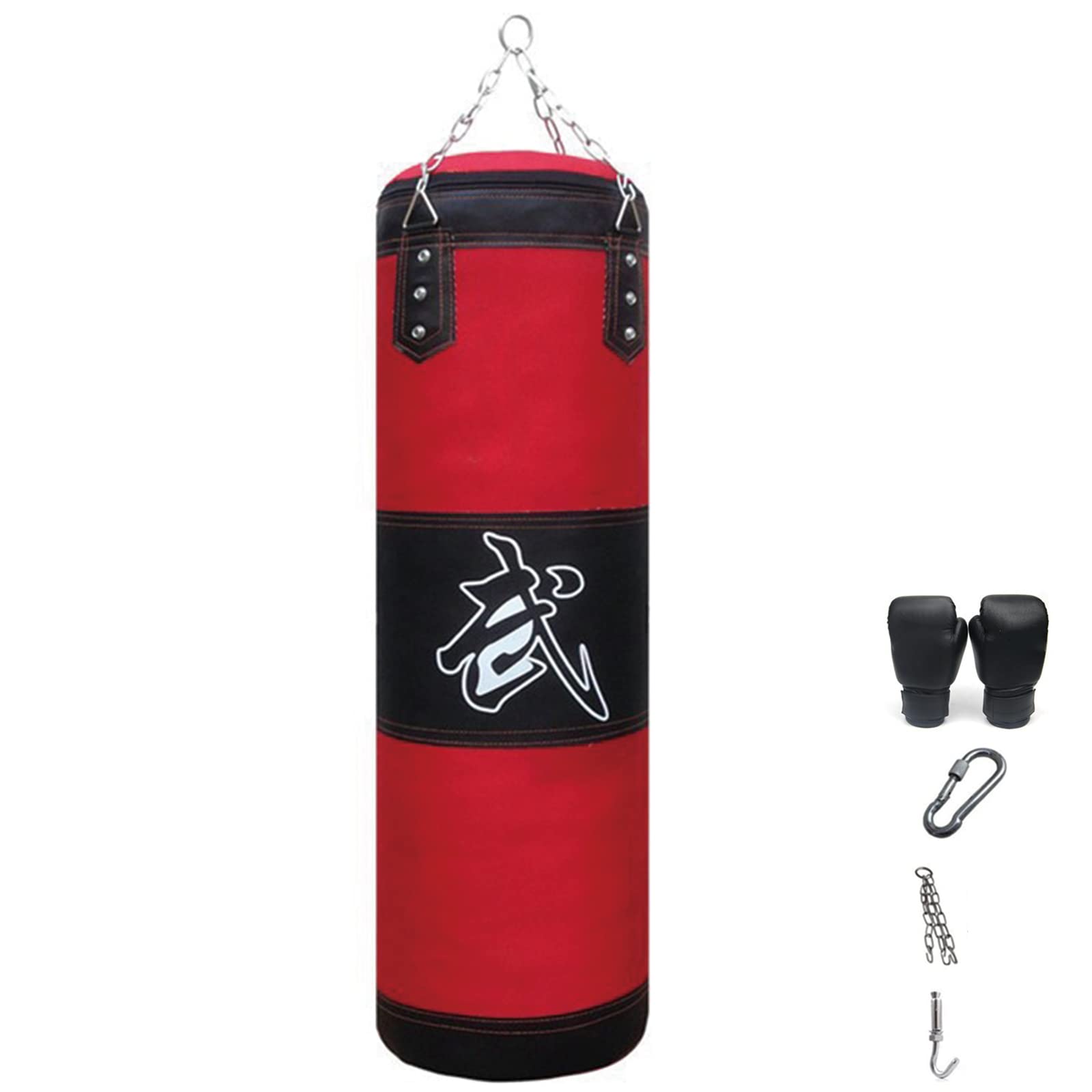 Sacco da boxe pesante per adulti, giovani, bambini, sacco da boxe per interni/giardino, con guanti, catena, gancio da soffitto per MMA, kickboxing, karate (non riempito)