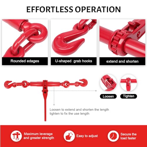 Fahkns 167660-63 2 Pack Chain Binder, 5/16 To 3/8 Inch Chain Binder, Ratchet Binder With 5400Lbs Safe Working Load And 19000Lbs Breaking Strength thumb #2