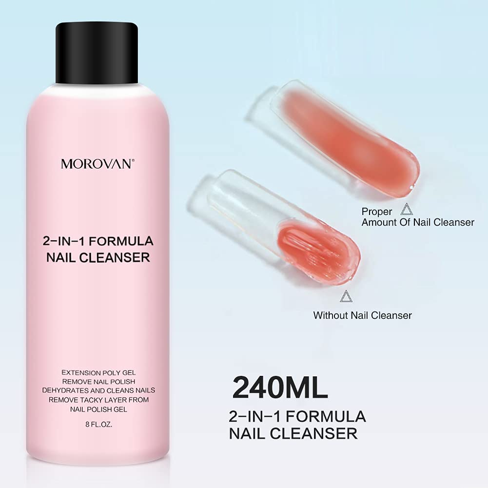 Morovan 2 in 1 Formula(Poly Nail Extension Gel Slip Solution+Professional Nail Cleanser) 8oz Nail Polish Remover 240ml Lint-free Liquid Slip Solution : Beauty & Personal Care