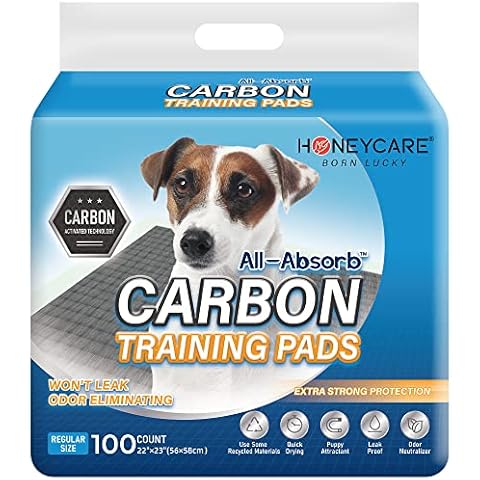 HONEY CARE All-Absorb Puppy Training Pads | Doggie Potty Pads Absorb Eliminating Urine Odor, Ultra Charcoal Dog Pee Pad (Carbon, L 22x23 inch, 100ct) Cover