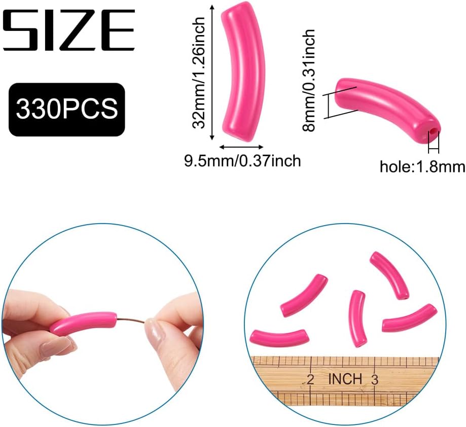 330pcs/500g Opaque Acrylic Beads Curved Tube Medium Violet Red Curved Tube Spacer Beads Twist Long Tube Loose Glass Seed Spacer Bead for Jewelry Making