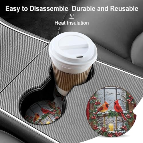 Portavasos para auto 4 piezas, diseño pájaros cardinales invierno miniatura 4