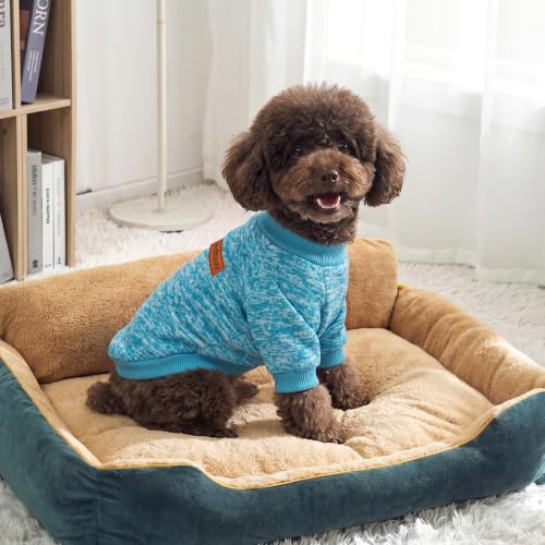 Image of 2 Pack Dog Sweaters for Small Dogs Girl Boy Winter Fleece Clothes Warm Soft Dog Sweatshirt Outfit for Dogs Cats Pet Apparel (Grey+Light Blue, M (Back: 13.7 inch,Chest: 17.7 inch, 10-14Ibs))