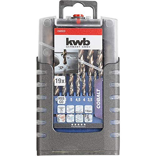 kwb HSS-E zestaw wierteł do metalu, 19-częściowy, Ø 1 mm - 10 mm w krokach 0,5, kąt szpiczasty 135°