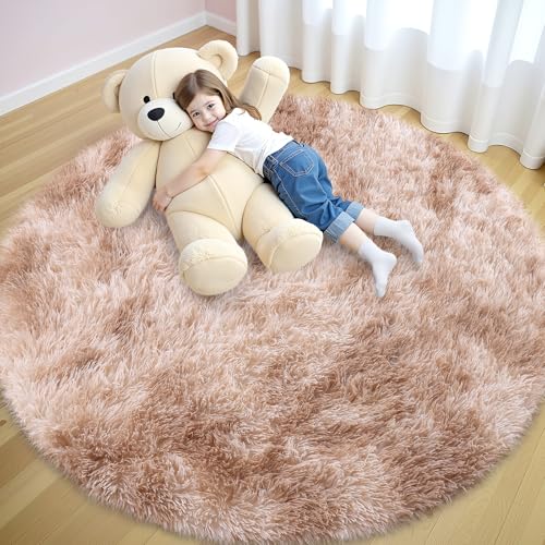 Tapis de salon beige 160x160 cm lavable et antidérapant smiry