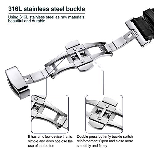 Image of Moran Genuine Leather Band Alligator and Cowhide Replacement Deployment Buckle Watch strap18mm to 24mm Crocodile Leather Strap for Men's and Women's