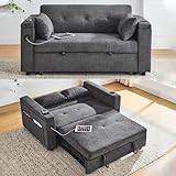 3 in 1 Convertible Sleeper Sofa Chair Bed, 54' Modern Chenille Futon Loveseat Pull Out Couch Bed with Cupholders and Hidden Storage Box, 2 Seater Love Seat Chaise Lounge Daybed for Living Room Office
