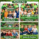Pixel Video Gamer Birthday Party Decorations for Boys, Green and Black Gaming Balloon Garland Kit with Backdrop, Tablecloth, Printed Balloons, Foil Cake Toppers & Complete Party Supplies Set - Image 5
