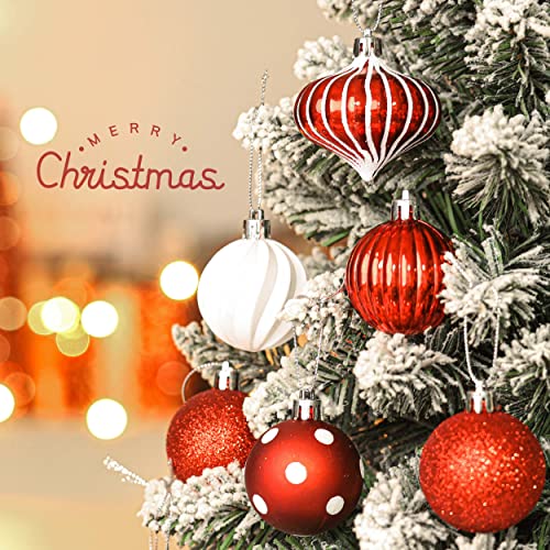 Horjamy 60Pcs Christmas Balls Tree Ornaments Shatterproof Christmas Tree Decoration Set With Reusable Gift Package For Holiday Xmas Tree Décor(Red & White) #TOP3