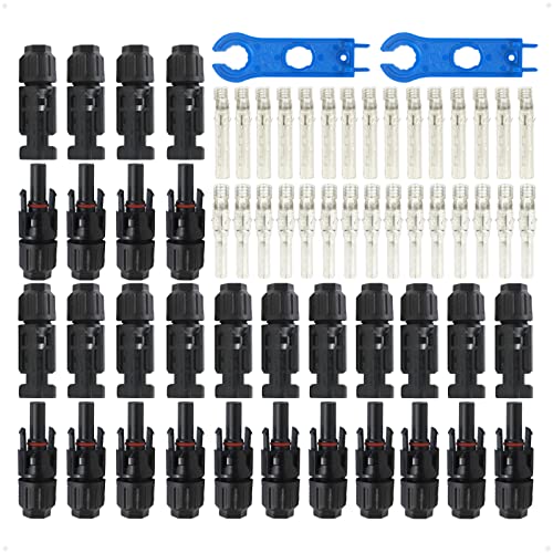HEMRUNK 30PCS Solar Connectors Male Female with Dual Spanners IP67 1000V 30A 10AWG 12AWG 14AWG Waterproof Solar Panel Cable Connectors (15 Pairs Solar Connectors)
