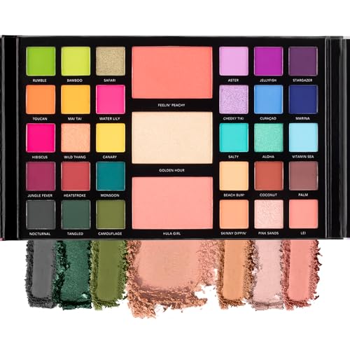 Image of LaRoc PRO x Saskia - Lost In Paradise Hybrid Eyeshadow Palette/Makeup Palette | Bold Buttery Matte, Foil Pigment, Highlighter makeup, Shimmer Blush, Makeup Mirror. Make Up Gift Set
