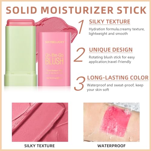 NewBang Glow Blush Stick, 3 in 1 Multi-Use Cream Blush for Cheeks Lip Eyeshadow, Travel-Friendly Tinted Solid Moisturizer Blush, Waterproof Natural Nude Matte Powder Blusher Makeup, Shy Pink - Image 4