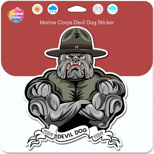 United by Color Devil Dog Marine Corps Stickers – Large 4 Inch Patriotic US Marine Sticker, Waterproof, UV Resistant, Strong Adhesive Marine Stickers – Used for Car, Truck, Laptop, Window