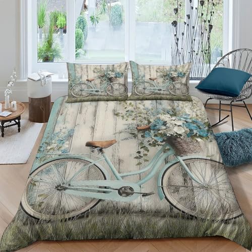Vélo Vintage housse de couette 3D imprimée avec fermeture éclair et microfibre pour lit simple - 4