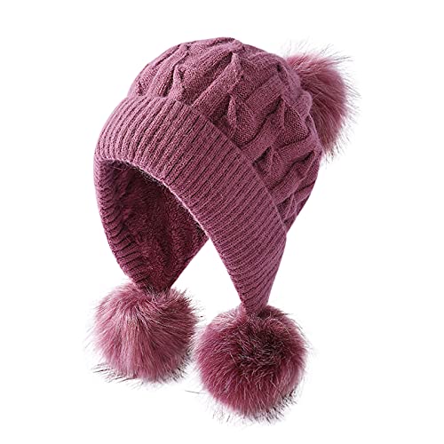 Damen Mütze mit Ohrenklappen Winter Warm Gestrickt, mit Ohrenklappen Beanie Mütze Strickmütze Winter Schnee Skimütze Wintermütze Warme One Size Cover
