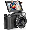 Digital Camera 5K, 64MP Cameras for Photography, YouTube Vlogging, 18X Zoom UHD Autofocus Compact Point and Shoot Flip Screen Camera with 64GB SD Card, 2 Batteries, Small Photo Camera for Kids, Teen