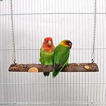 Nynelly Bird Swing,Parrot Cage Toys,Nature Wooden Swing for Small Parakeets,Macaws, Parrots, Finches