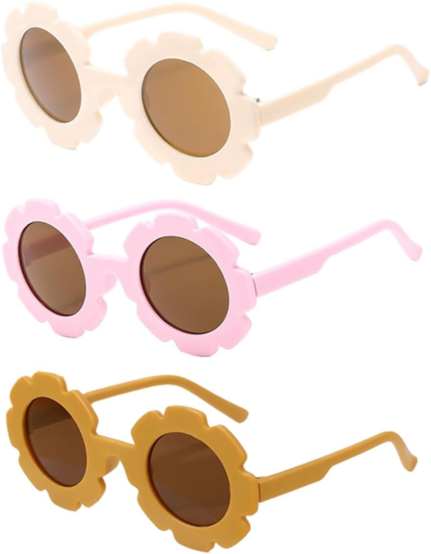 3 Pcs Girls Round Flower Sunglasses Girls Flower Shaped Cute Sunglasses as Gift Colorful Eyewear