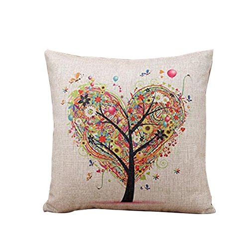 FAPIZI ❁ Pillow Case ❁ Heart-Shaped Tree Square Throw Flax Pillow Cover