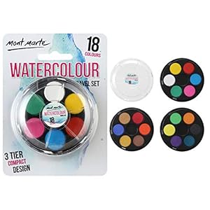 Mont Marte Aquarelverf Set – 18 Kleuren – Compacte set met 3 Niveaus – Hoge Pigmentatie – Ideaal voor aquarel – Perfect…