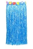 Cheerlife Hawaii Tropical Hula Grass Dance Rock Hula Gras Rock mit Blumen Elastisches Tanzrock Länge 40/60/80 cm für Kinder Erwachsener 80 Blau