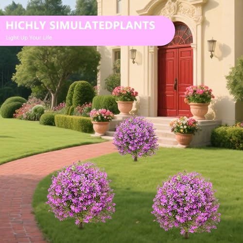 28\" Artificial Boxwood Topiary Tree Purple, Set of 2 UV Resistant Fake Evergreen Shrubs Bushes with Ground Spike, Realistic Plants for Outdoor Indoor Front Porch Garden Home Decor