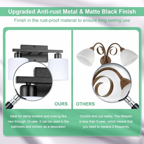 Image of Black Bathroom Light Fixtures Over Mirror, 2-Light Vanity Lights