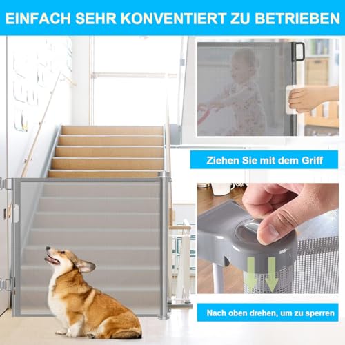 Treppenschutzgitter Türschutzgitter Ausziehbar 0-200 cm,Baby Absperrgitter Schutzgitter Treppe für Kinder,Katzen und Hunde,Geeignet für Innen Außenbereich (200cm/grau)