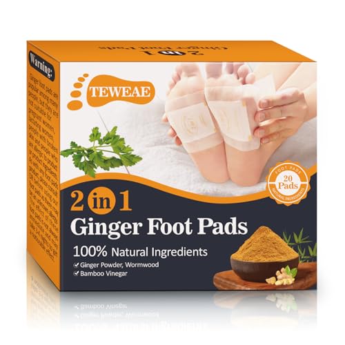 Image of TEWEAE Foot Pads, Ginger FootPads, Natural Ginger Powder Bamboo Vinegar Foot Patches 20 Packs. (20 Pads)