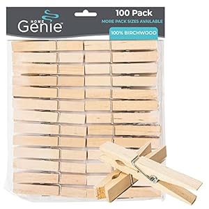 Home Genie Large Wooden Clothespins, 2.9″, 100 Pack Natural Birchwood, Rust and Moisture Resistant Clothes Peg, Durable Wood Clothing Pins, Strong Grip, Laundry Clothesline, Bag Clips, Crafts, Photos